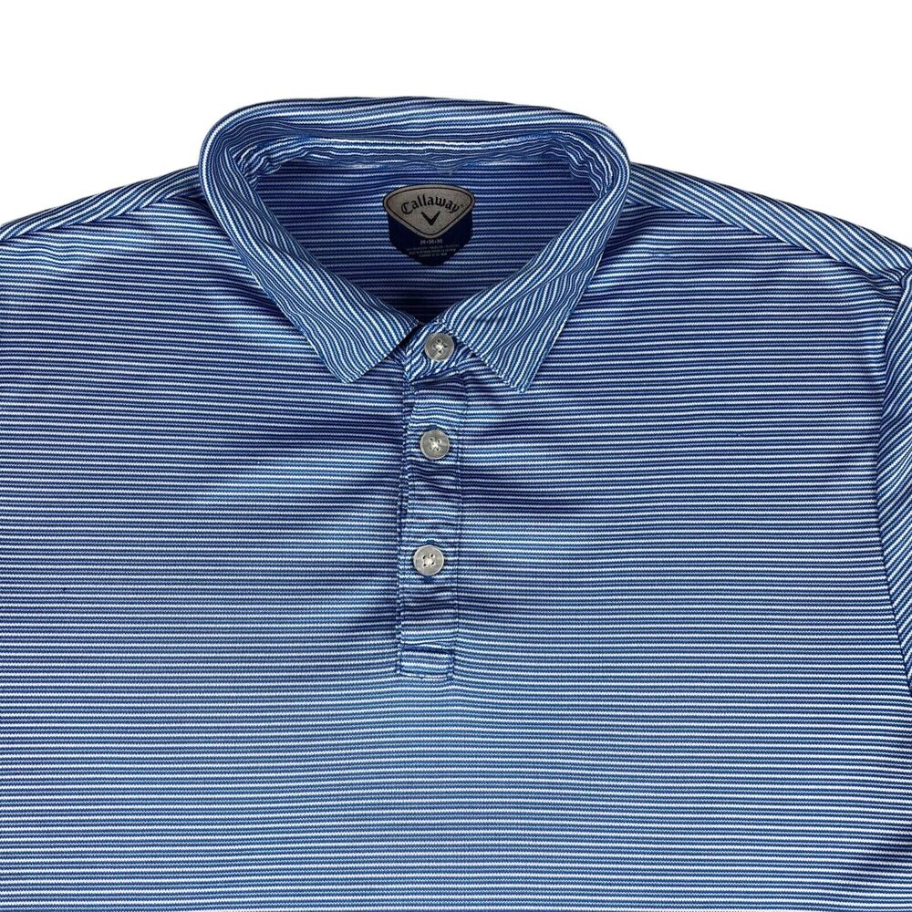 Callaway Polo Shirt Men's Medium Blue Striped Short Sleeve Golf Outdoor Casual